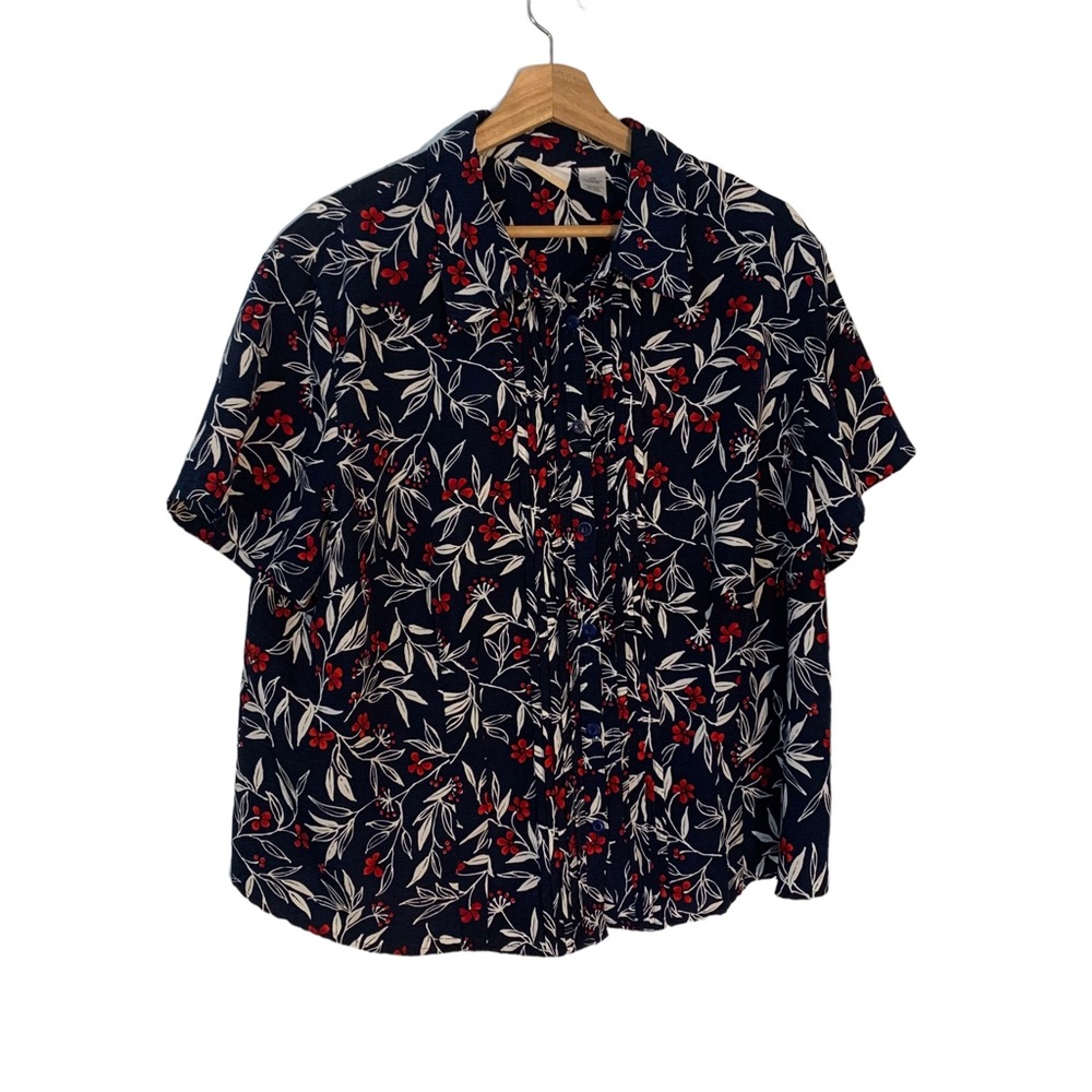 Alfred Dunner Pleated Button Down Floral Blouse Women's Size 20W